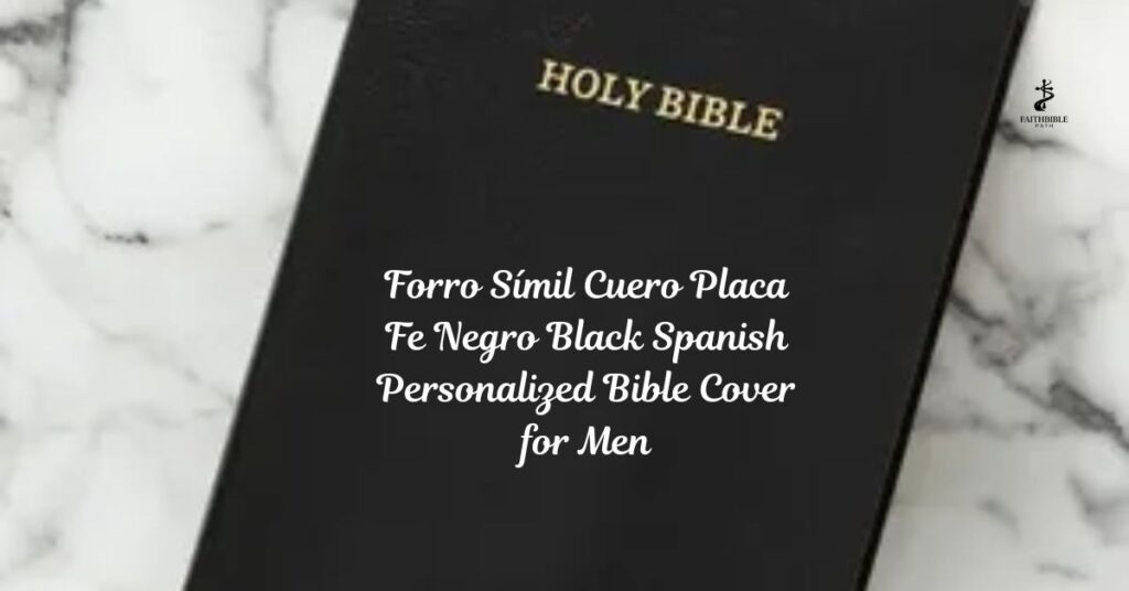 Forro Símil Cuero Placa Fe Negro Black Spanish Personalized Bible Cover for Men